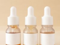 Set of facial serum in bottles minimalist cosmetics skincare beauty product